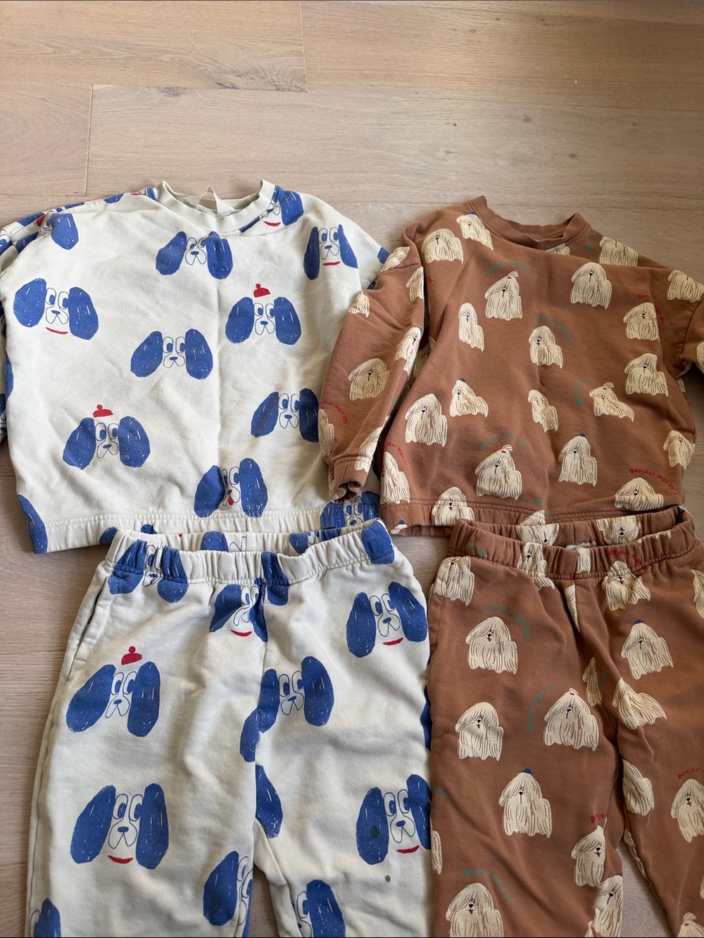 Kids Two-Piece Dog Print Pajama Sets - Blue & Brown - Picture 4 of 9